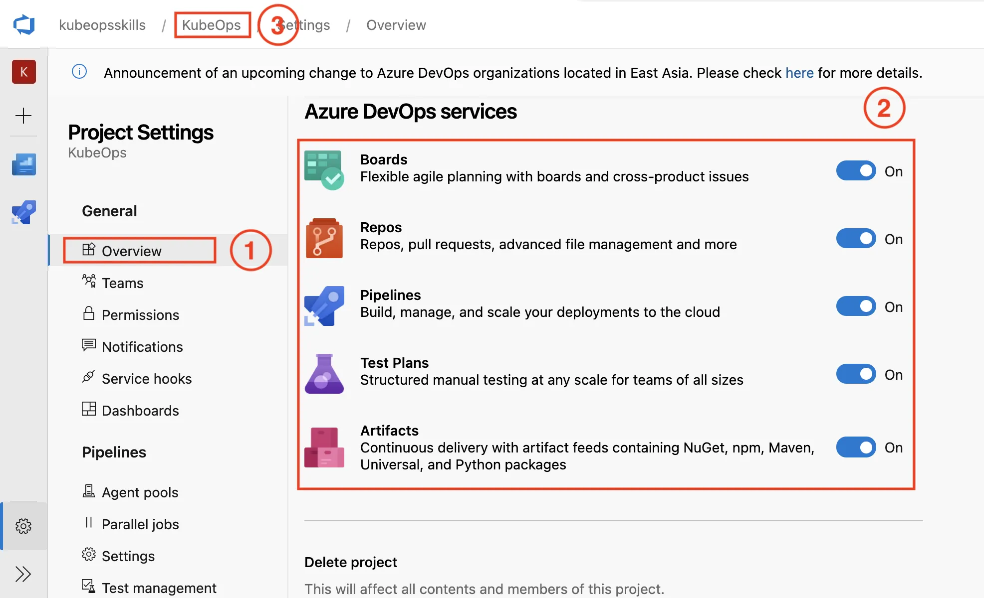 รูปที่ 5 การตั้งค่าใช้งาน service ด้วย Project setting