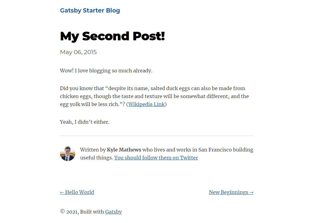 gatsby starter blog post details page