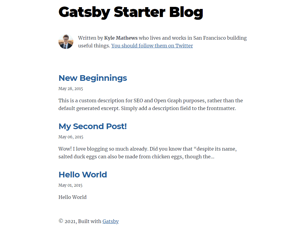 gatsby starter blog homepage